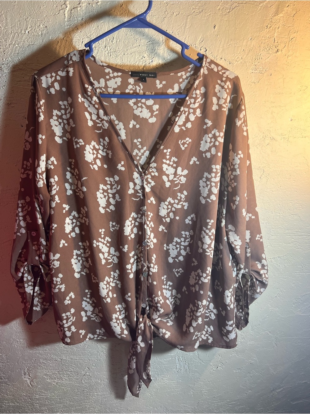 West Kei Brown Floral Tie-Front Blouse